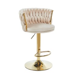 Taburete de terciopelo beige (estructura dorada)