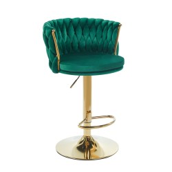 Taburete alto de terciopelo verde (estructura dorada)