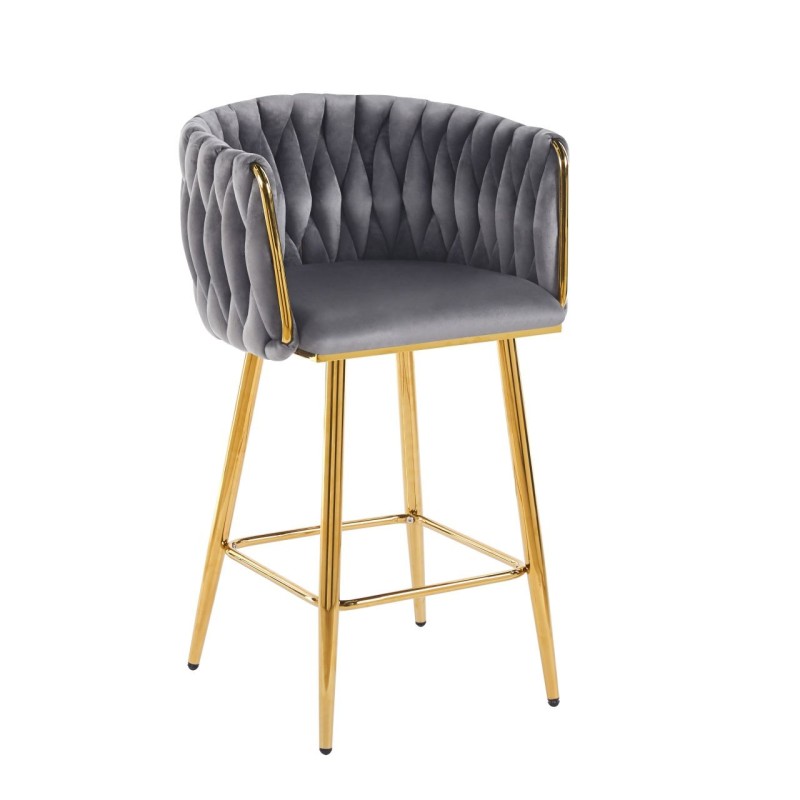 Taburete de terciopelo gris (estructura dorada)