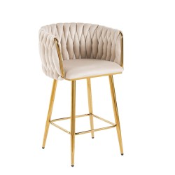 Barhocker Samt Beige (goldenes Gestell)