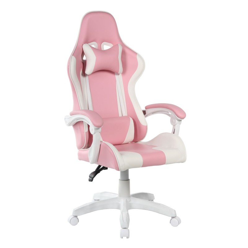 Drehbarer Gaming-Stuhl (rosa-weiß)