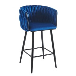 Barhocker Samt blau (schwarzes Gestell)
