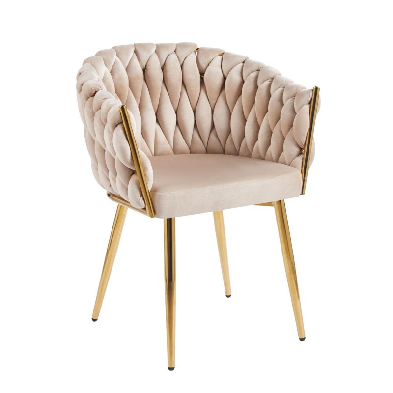 Samtstuhl (beige) - goldenes Gestell