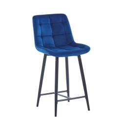 Barhocker Samt blau (schwarzes Gestell)
