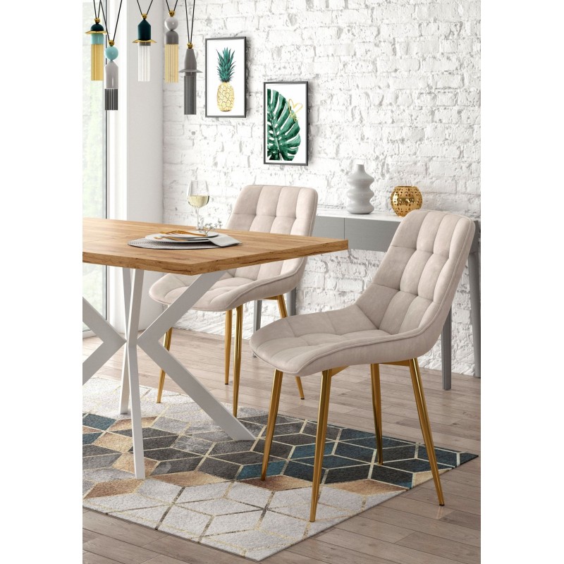 Samtstuhl (beige) / goldene Beine Samtstuhl (beige) / goldene Beine