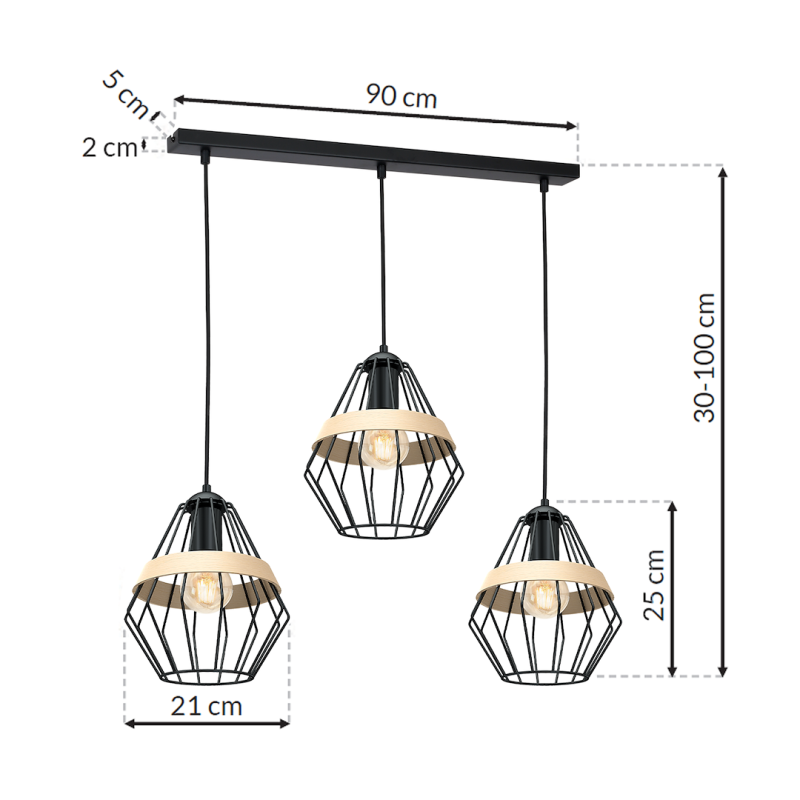 Lámpara colgante CLIFF BLACK 3xE27 Lámpara colgante CLIFF BLACK 3xE27
