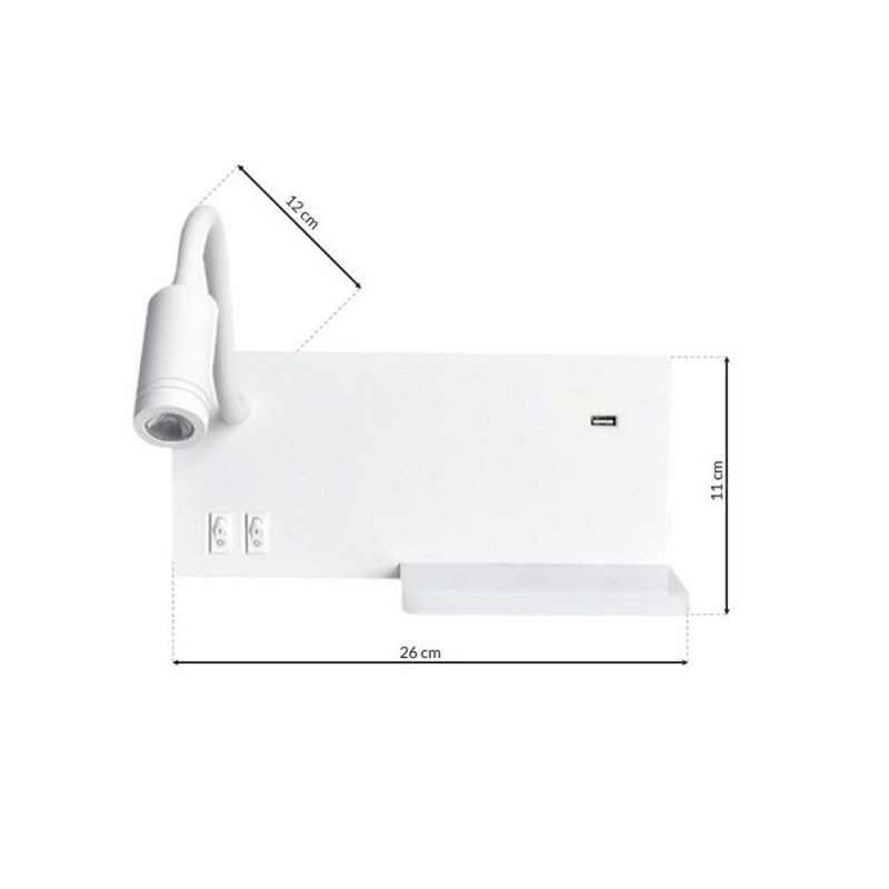 Night lamp with shelf Shelf Led 4W+5W+2W left White Night lamp with shelf Shelf Led 4W+5W+2W left White