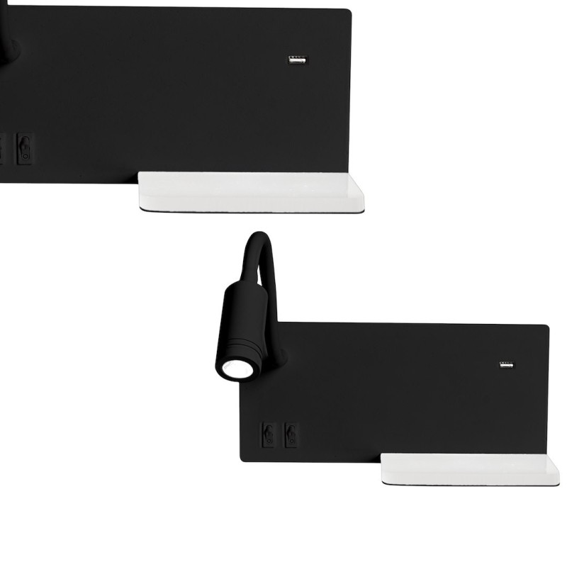 Lámpara de noche con estante SHELF BLACK LED 4W+5W+2W