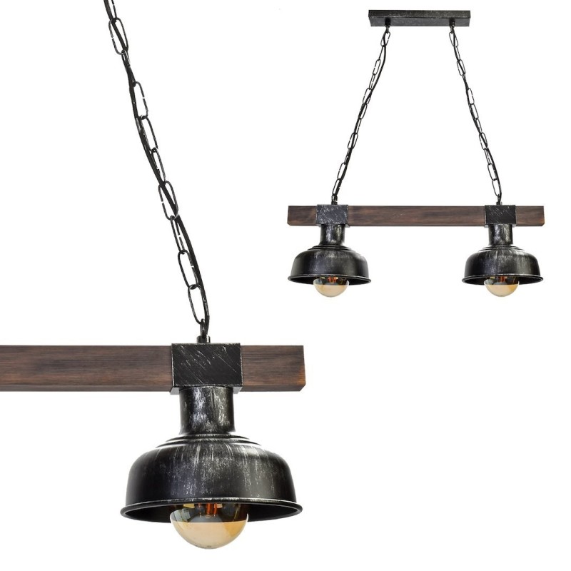 Lámpara colgante FARO BLACK/WOOD 2xE27