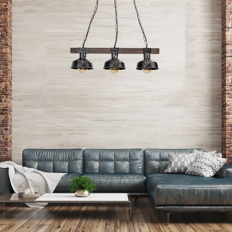 Підвісна лампа FARO BLACK/WOOD 3xE27 Підвісна лампа FARO BLACK/WOOD 3xE27