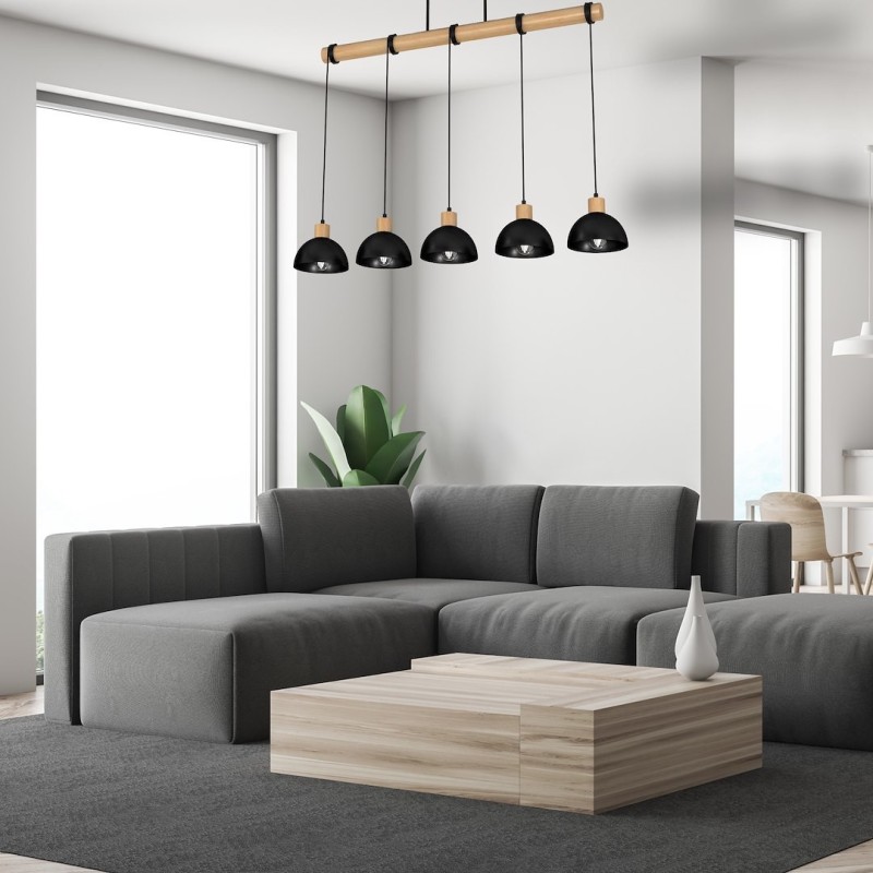 ERIK Black/Wood Pendant Lamp 5xE27 ERIK Black/Wood Pendant Lamp 5xE27