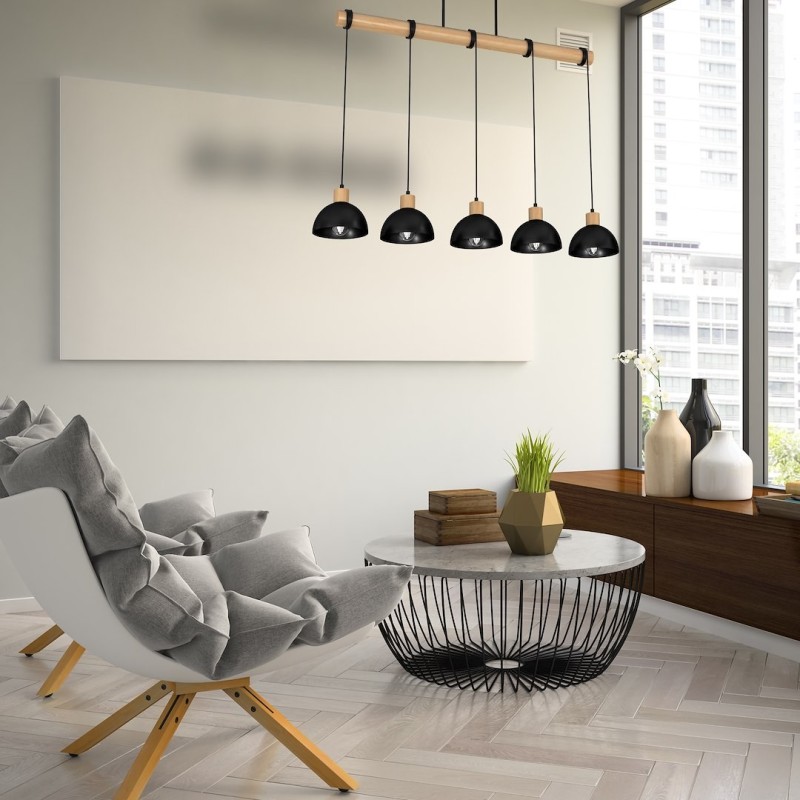 ERIK Black/Wood Pendant Lamp 5xE27 ERIK Black/Wood Pendant Lamp 5xE27