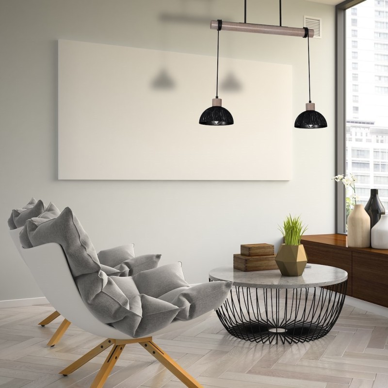 ERIK Hanging Lamp Sawn Black/Patinated Wood 2XE27 ERIK Hanging Lamp Sawn Black/Patinated Wood 2XE27