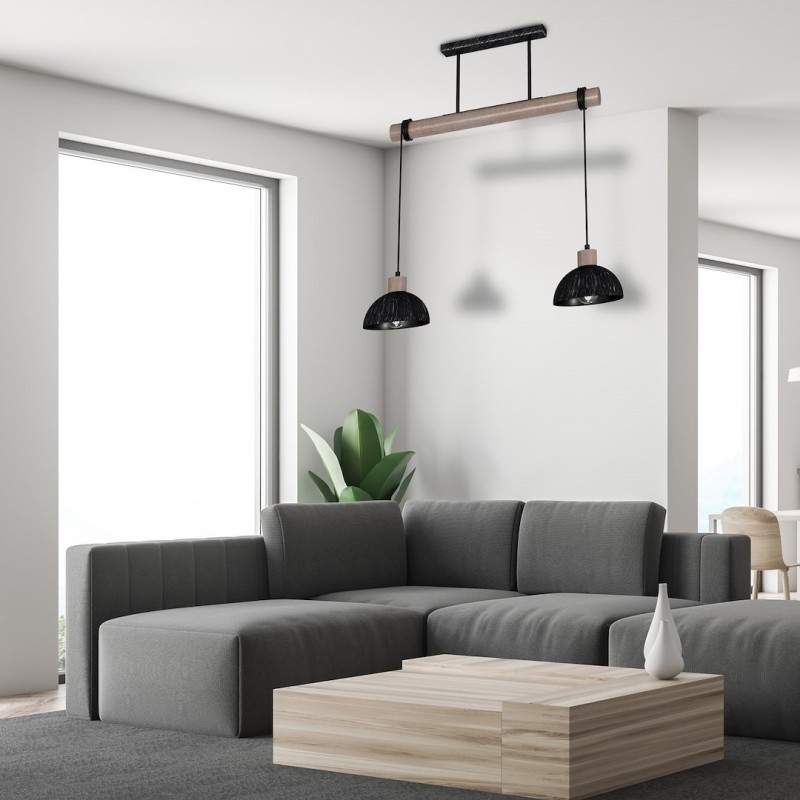 Lampa wisząca ERIK Sawn black/Patinated wood 2XE27 Lampa wisząca ERIK Sawn black/Patinated wood 2XE27