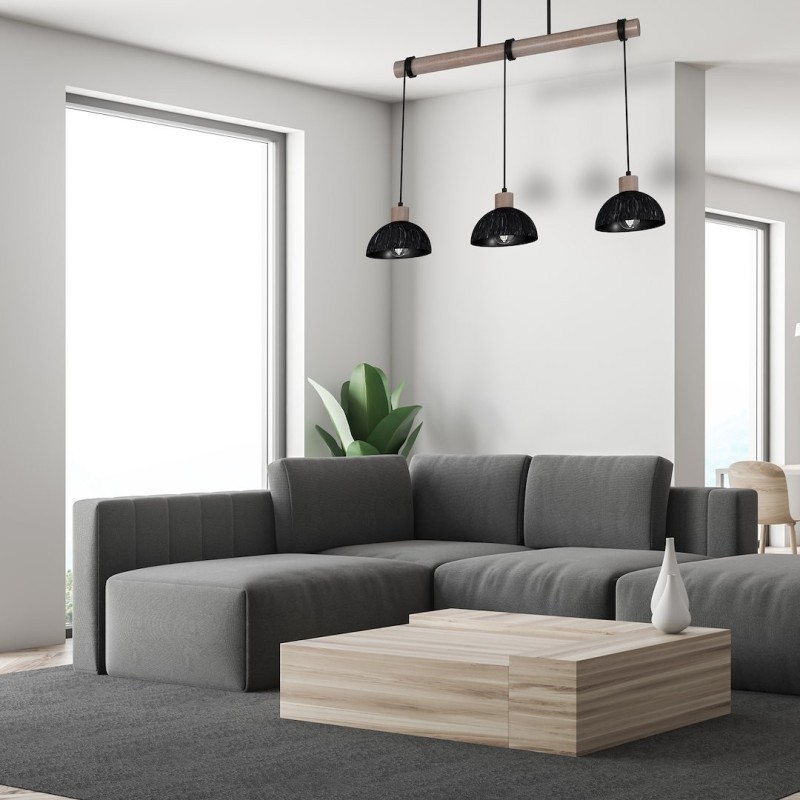 ERIK Hanging Lamp Sawn Black/Patinated Wood 3XE27 ERIK Hanging Lamp Sawn Black/Patinated Wood 3XE27