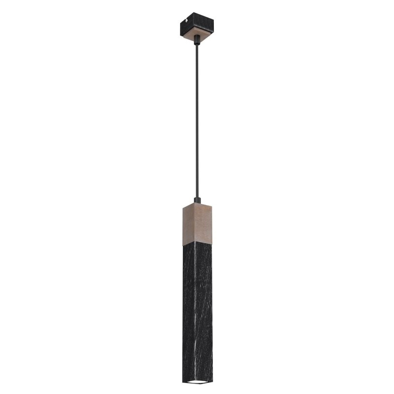 Hanging lamp SOLO SAWN BLACK / PATINATED WOOD 1x mini GU10