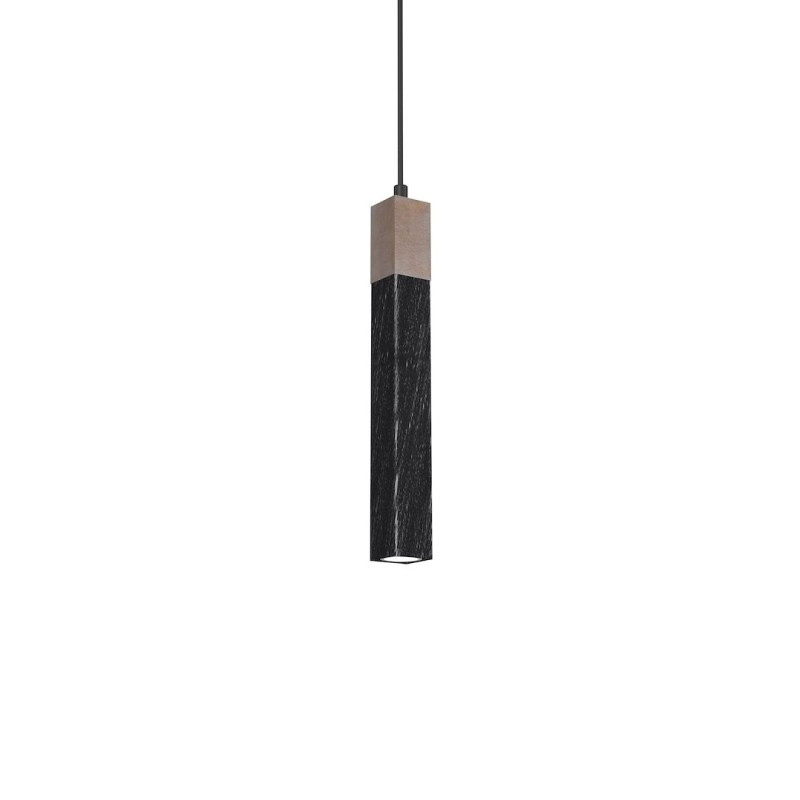 Hanging lamp SOLO SAWN BLACK / PATINATED WOOD 1x mini GU10