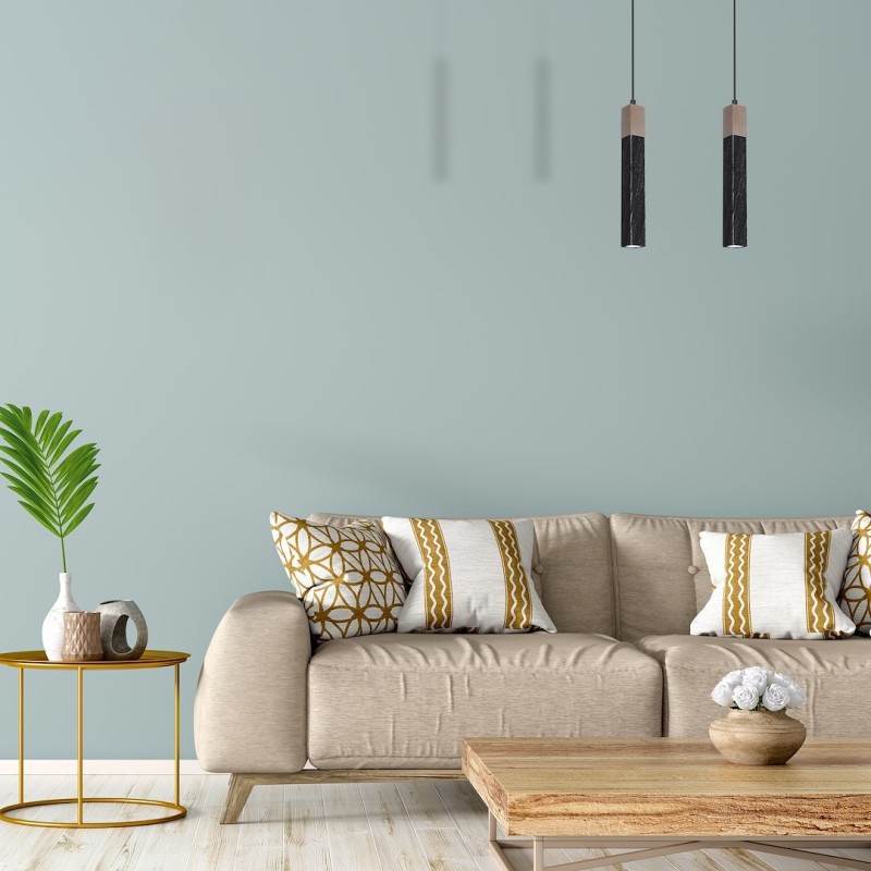 Hanging lamp SOLO SAWN BLACK / PATINATED WOOD 1x mini GU10