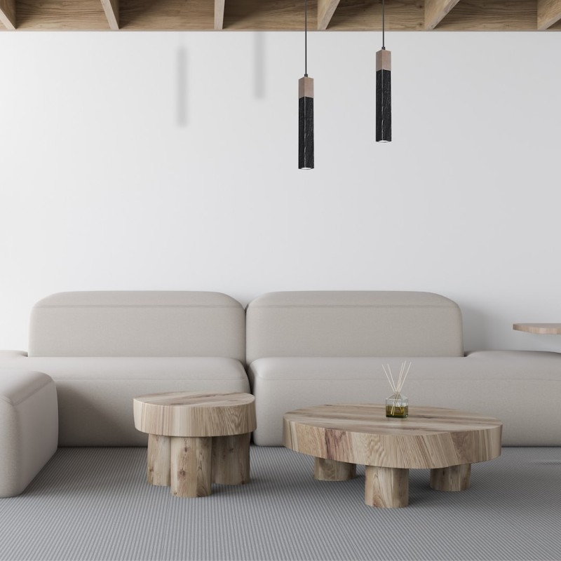 Hanging lamp SOLO SAWN BLACK / PATINATED WOOD 1x mini GU10