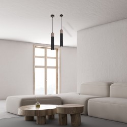 Hanging lamp SOLO SAWN BLACK / PATINATED WOOD 1x mini GU10