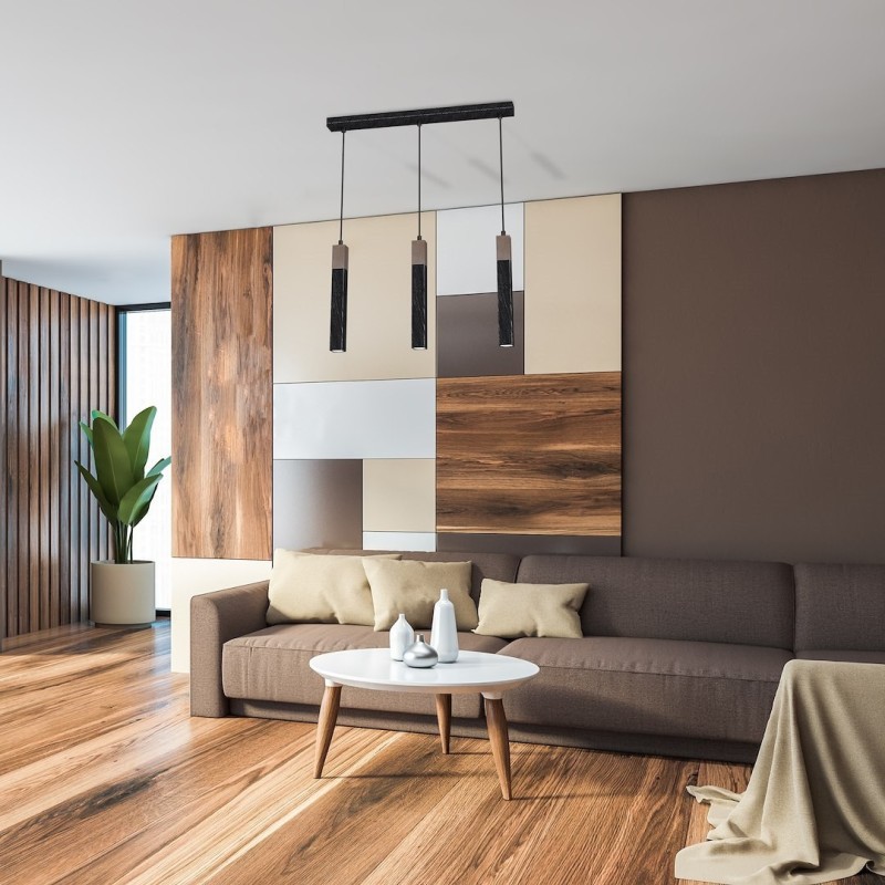 Lampa wisząca SOLO SAWN BLACK / PATINATED WOOD 3x mini GU10 Lampa wisząca SOLO SAWN BLACK / PATINATED WOOD 3x mini GU10