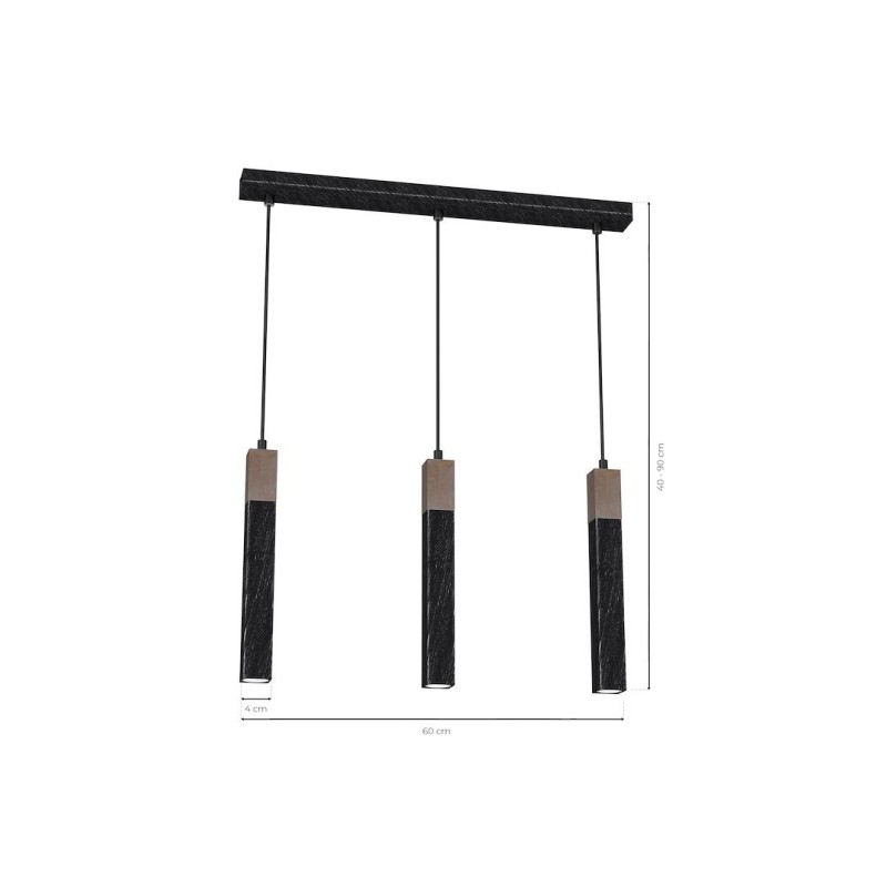 Lampa wisząca SOLO SAWN BLACK / PATINATED WOOD 3x mini GU10 Lampa wisząca SOLO SAWN BLACK / PATINATED WOOD 3x mini GU10