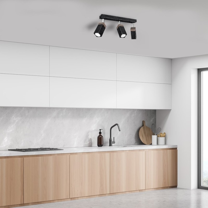 Lampa sufitowa SOLO SAWN BLACK / PATINATED WOOD 3x mini GU10 Lampa sufitowa SOLO SAWN BLACK / PATINATED WOOD 3x mini GU10