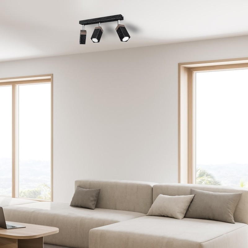 Lampa sufitowa SOLO SAWN BLACK / PATINATED WOOD 3x mini GU10 Lampa sufitowa SOLO SAWN BLACK / PATINATED WOOD 3x mini GU10