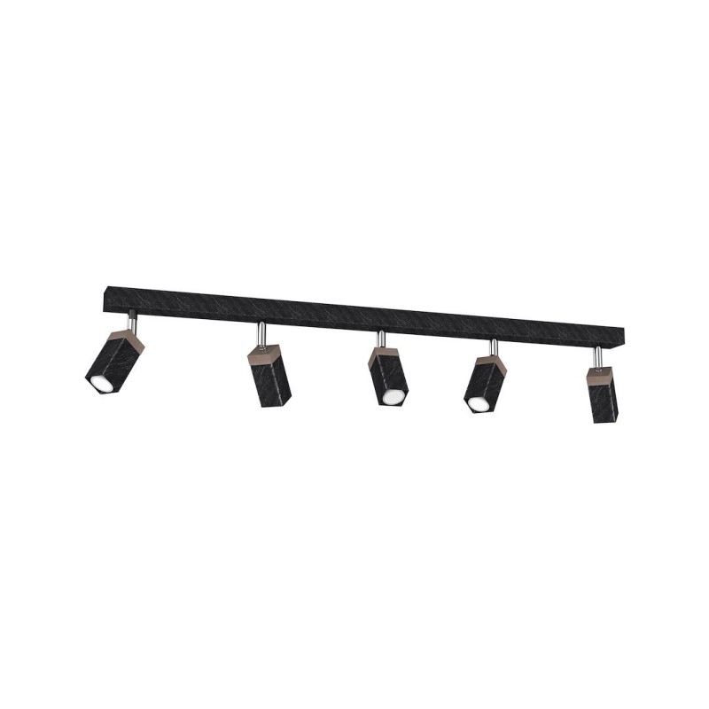 Ceiling lamp SOLO SAWN BLACK / PATINATED WOOD 5x mini GU10