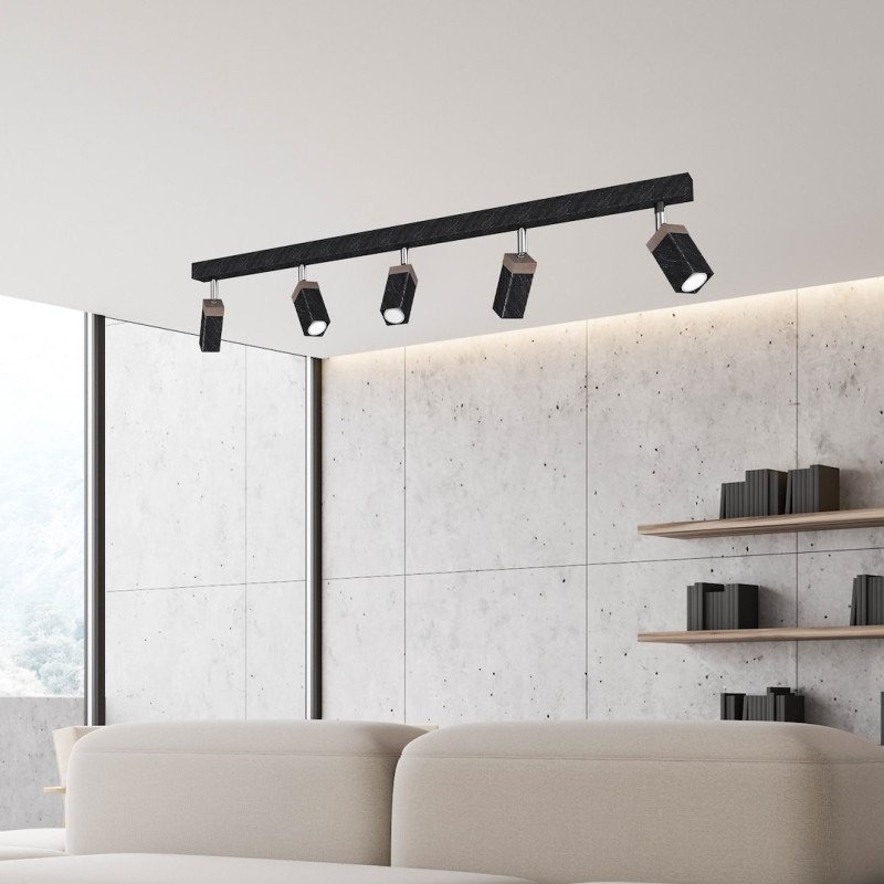 SOLO SAWN BLACK / PATINATED WOOD Ceiling Lamp 5x mini GU10 SOLO SAWN BLACK / PATINATED WOOD Ceiling Lamp 5x mini GU10