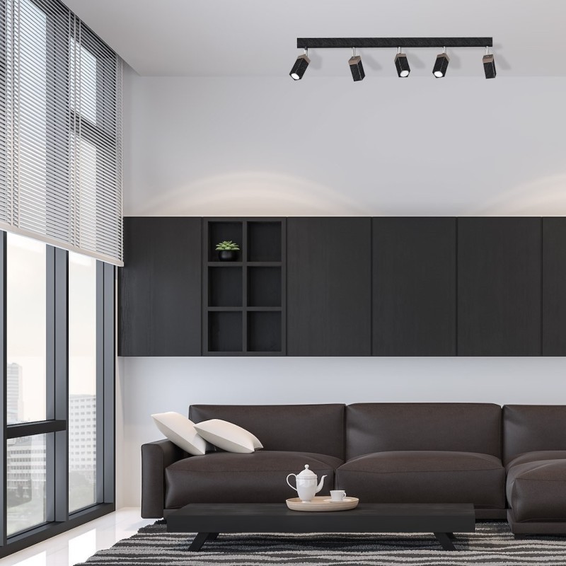 Lampa sufitowa SOLO SAWN BLACK / PATINATED WOOD 5x mini GU10 Lampa sufitowa SOLO SAWN BLACK / PATINATED WOOD 5x mini GU10