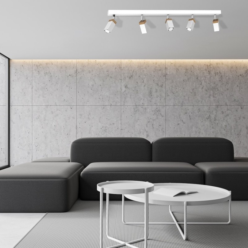 Ceiling lamp SOLO SAWN WHITE / PATINATED WOOD 5x mini GU10