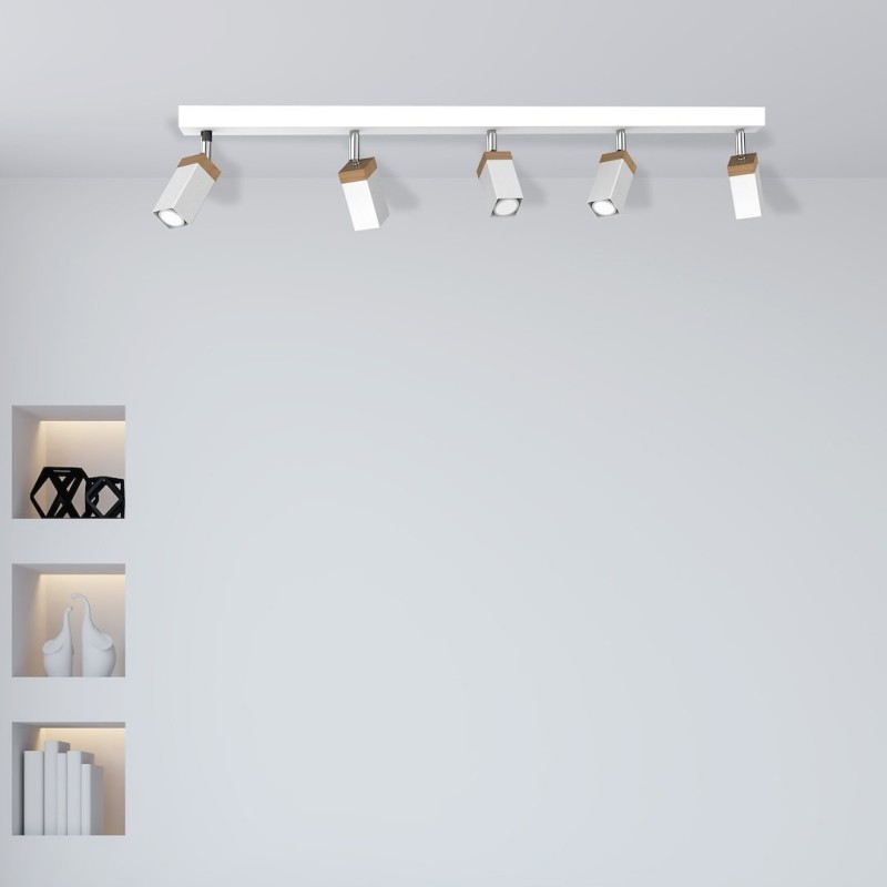 Lampa sufitowa SOLO SAWN WHITE / PATINATED WOOD 5x mini GU10 Lampa sufitowa SOLO SAWN WHITE / PATINATED WOOD 5x mini GU10
