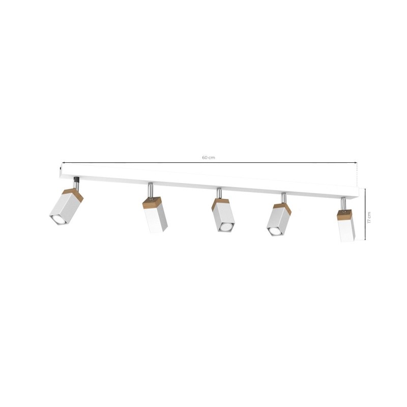 Ceiling lamp SOLO SAWN WHITE / PATINATED WOOD 5x mini GU10