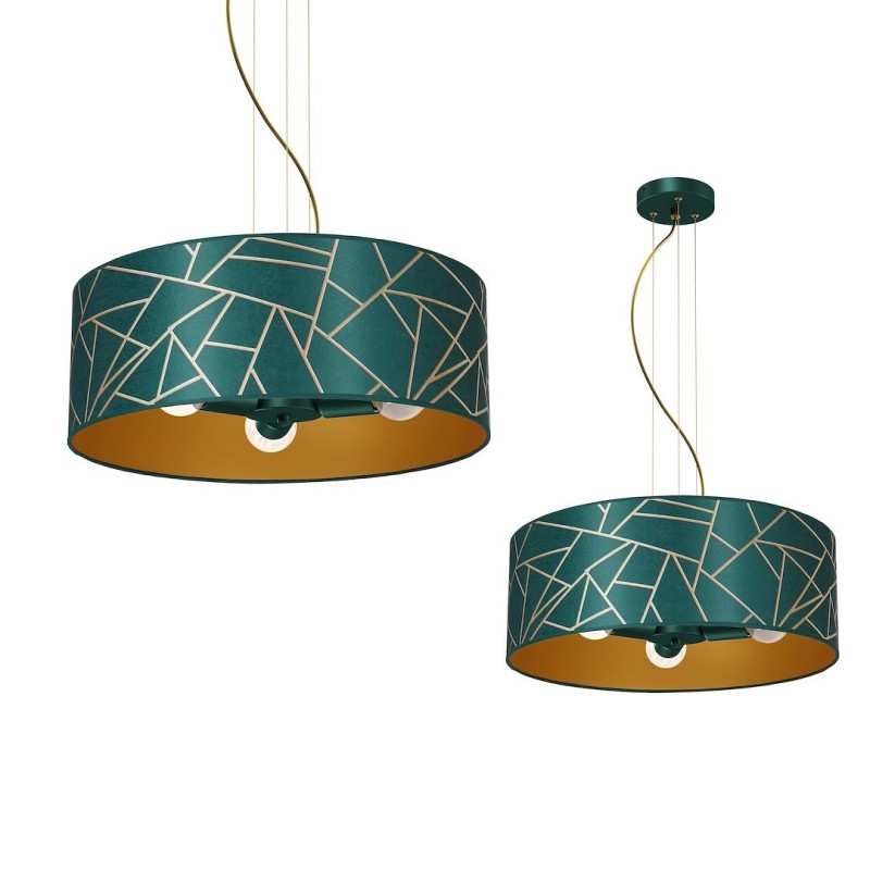 ZIGGY WHITE Gold/Bottle Green Pendant Lamp 3xE27