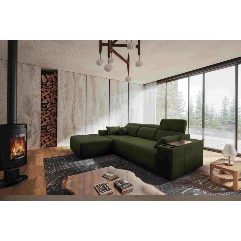 Sofá esquinero Milano I con función de cama en tela Plecionka, Verita 39: elegancia y funcionalidad en uno.
