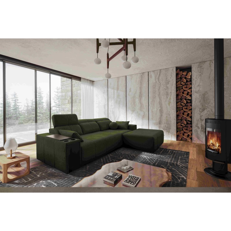 Sofá esquinero Milano I con función de cama en tela Plecionka, Verita 39: elegancia y funcionalidad en uno.