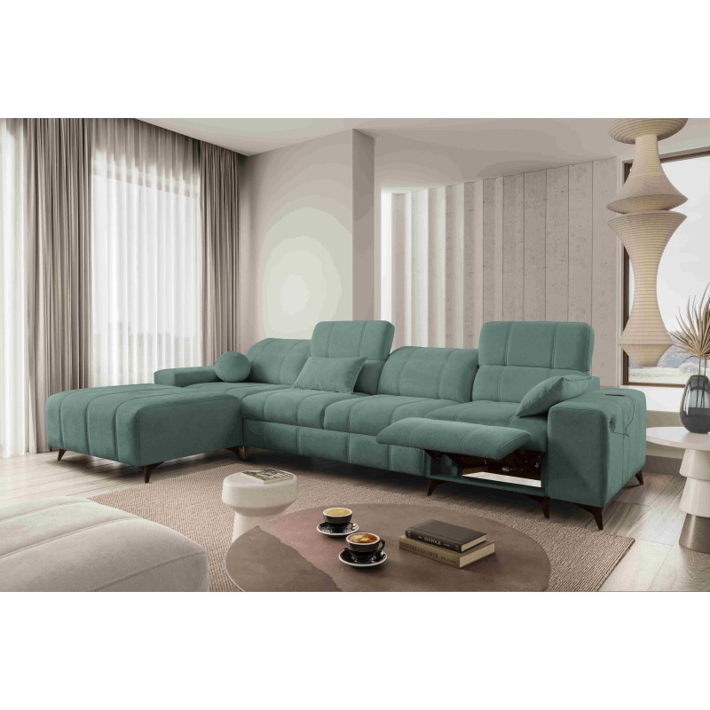 Sofá esquinero Ballagio XII Mix con función de dormir y relax - Tela trenzada, Spring 1116