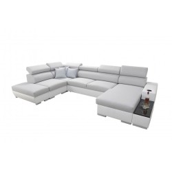 U-shaped Napoli VI sectional sofa with sleeping function and bar - Woven, Lexo 6601 + Eco-leather + Eco-leather