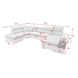 U-shaped Napoli VI sectional sofa with sleeping function and bar - Woven, Lexo 6601 + Eco-leather + Eco-leather