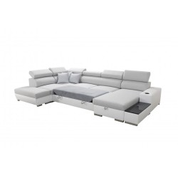 Napoli VI U-shaped sectional sofa with a sleeping function and bar - Woven Fabric, Sawana 72 + Eco-leather + Eco-leather