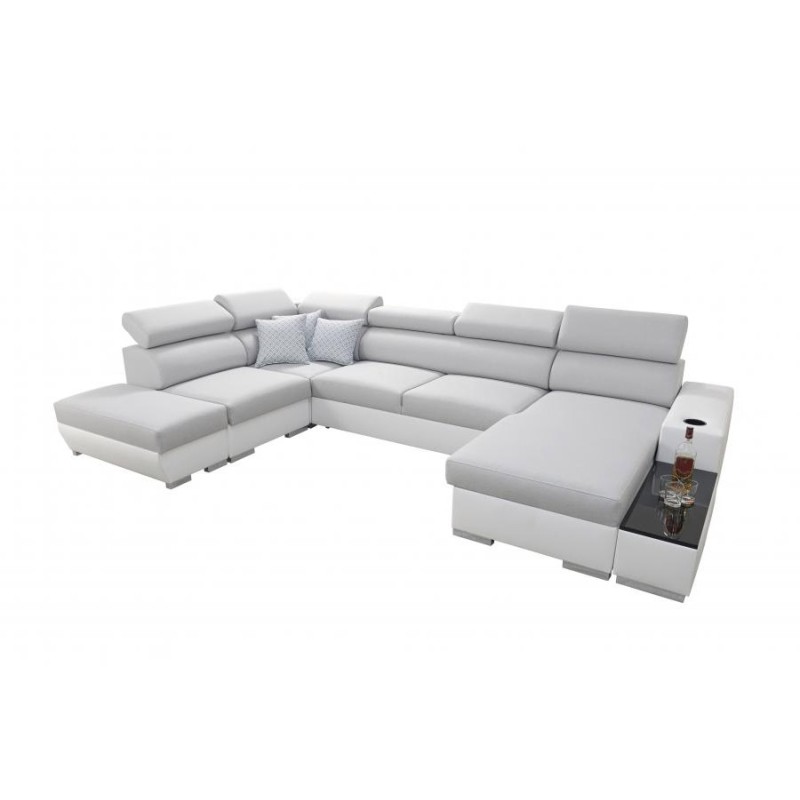 Диван кутовий у формі U Napoli VI з функцією сну та баром - Велюр, Amor Velvet 4311 + Екошкіра + Екошкіра Диван кутовий у формі U Napoli VI з функцією сну та баром - Велюр, Amor Velvet 4311 + Екошкіра + Екошкіра