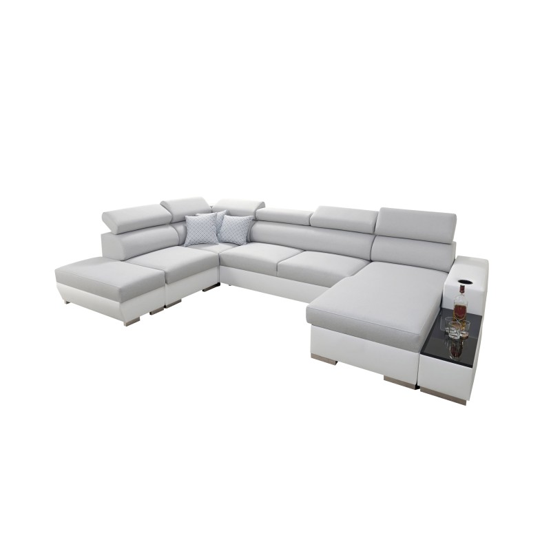Narożnik w kształcie U Napoli VI z funkcją spania i barkiem - Welur, Amor Velvet 4314 + Ecoskóra + Ecoskóra Narożnik w kształcie U Napoli VI z funkcją spania i barkiem - Welur, Amor Velvet 4314 + Ecoskóra + Ecoskóra