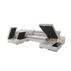 Sofá esquinero en forma de U Napoli VI con función de cama y bar - Terciopelo, Amor Velvet 4314 + Eco-cuero + Eco-cuero Sofá esquinero en forma de U Napoli VI con función de cama y bar - Terciopelo, Amor Velvet 4314 + Eco-cuero + Eco-cuero