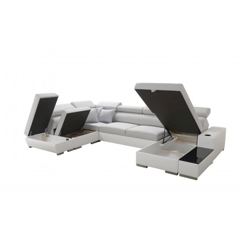 Sofá esquinero en forma de U Napoli VI con función de cama y bar - Terciopelo, Amor Velvet 4314 + Eco-cuero + Eco-cuero Sofá esquinero en forma de U Napoli VI con función de cama y bar - Terciopelo, Amor Velvet 4314 + Eco-cuero + Eco-cuero