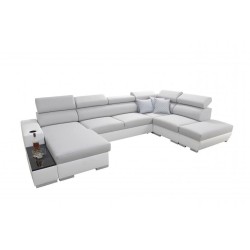 U-shaped corner sofa Napoli VI with sleeping function and bar - Woven, Sawana 14 + Eco-leather + Eco-leather