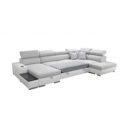 U-shaped corner sofa Napoli VI with sleeping function and bar - Woven, Sawana 14 + Eco-leather + Eco-leather