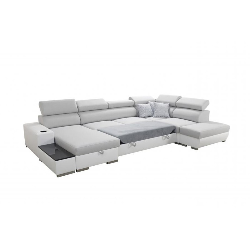 Диван кутовий у формі U Napoli VI з функцією сну та баром - Велюр, Amor Velvet 4311 + Екошкіра + Екошкіра Диван кутовий у формі U Napoli VI з функцією сну та баром - Велюр, Amor Velvet 4311 + Екошкіра + Екошкіра