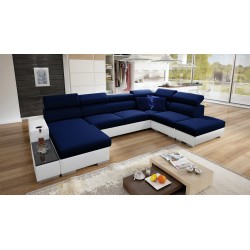 U-förmiges Ecksofa Napoli VI mit Schlaffunktion und Bar - Samt, Amor Velvet 4314 + Kunstleder + Kunstleder