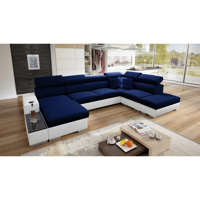 Кутовий диван у формі U Napoli VI з функцією сну та баром - Велюр, Amor Velvet 4314 + Екокожа + Екокожа